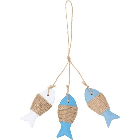 3.4 Inch Tropical Wood Fish Wall Hanging Ornament Blue White Antique Natural Hand Carved Wooden Fishes Sea Ocean Beach Nautical Wall Sculpture Decoration for Indoor Outdoor Home Yard Colorful
