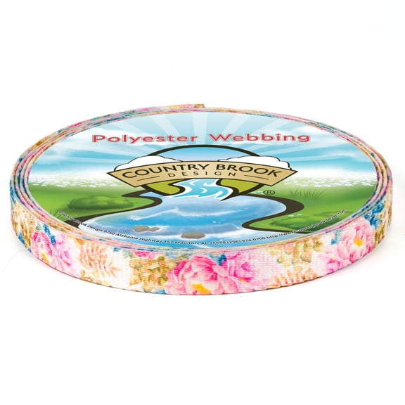 Country Brook Design® 3/4 Inch Watercolor Peonies Polyester Webbing, 10 Yards
