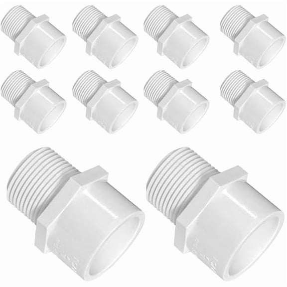 3/4 Inch White 2-Way SCH40 PVC Male Adapter Pipe Fittings pipe fittings with external thread,corrosion resistance (10 PACK) Durable Pipe Tube Fitting Adapter Connector for Plumbing Industrial Wa