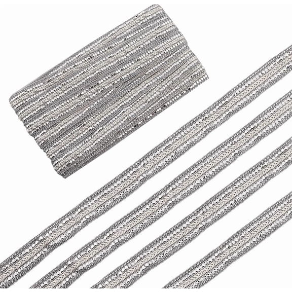 3/4 Inch Wide Sequin Lace Trim 10 Yards Gimp Braid Lace Ribbon Glitter Silver Beaded Fabric Metallic Trim with Plastic Paillette Beads for Sewing Christmas Crafts Curtain Skirt Headband