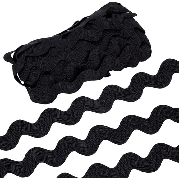 3/4 Inch X 10 Yards Black RIC Rac Wave Bending Trim for Sewing RIC Rac Ribbon for Clothes Making for Basket Liner Pillow Cover Table Runner Curtain Home Dector Black