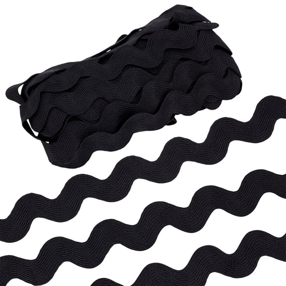 3/4 Inch X 10 Yards Black RIC Rac Wave Bending Trim for Sewing RIC Rac Ribbon for Clothes Making for Basket Liner