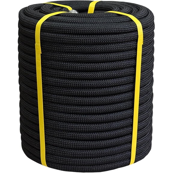 3/4 Inch x 50 Feet Double Braided Arborist Rigging Rope - Heavy Duty Polyester Rope for Tree Work Climbing Swing Nautical Outdoor Adventures, Black
