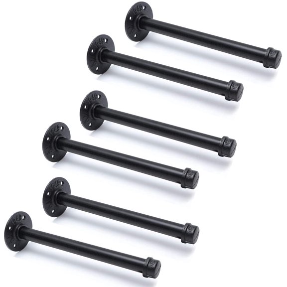 3/4" Industrial Black Iron Pipe Shelf Brackets, Rustic Wall Mounted DIY Shelving Brackets Hanging Custom Pipe Brackets for Floating Shelves(6, 10")