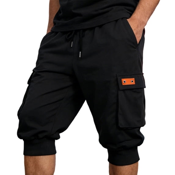 3/4 Joggers for Men Multi Pockets Summer Drawstring Elastic Waist Outdoor 3/4 Cargo Sweatpant for Workout
