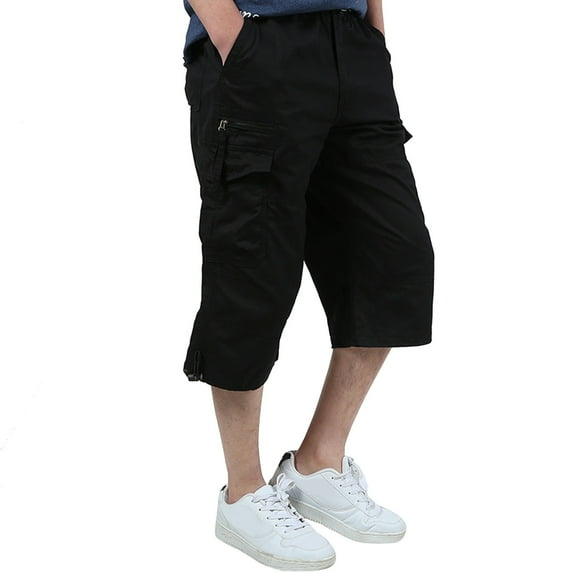 3/4 Length Cargo Shorts for Men Clearance Work Cropped Trousers Loose Fit Multi-Pocket Capris Pants Overalls Lightweight Casual Elasticated Waist Athletic Stretch Chino Shorts