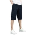 thumbnail image 1 of 3/4 Length Cargo Shorts for Men Elastic Waist Big and Tall Knee Length Shorts Multi-Pocket Long Blew Knee Capri 3/4 Pants Casual Hiking Relaxed Fit Hiking Long Shorts,Blue 4XL, 1 of 4