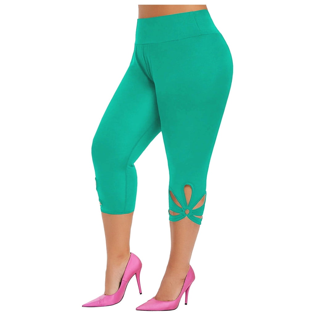 3/4 Length Plus Size Leggings for Women High Waisted Cropped Trousers ...