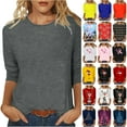 thumbnail image 1 of 3/4 Length Sleeve Blouses for Women 2024 Casual Summer O-Neck Solid Color Cute Tops,Womens Tops Dressy Casual Fall Loose Fit Pullover, 1 of 6