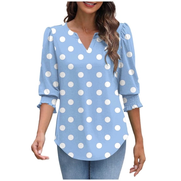 3/4 Length Sleeve Blouses for Womens Spring Summer Tops V Neck Tunic Shirts Fashion Printed Loose Blouses Dressy Women's Casual Shirts Pullover