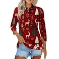 thumbnail image 1 of 3/4 Length Sleeve Christmas Golf Polo Shirts for Women Xmas Cute Printed Tops Button Up Casual Pullover, 1 of 4