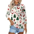 thumbnail image 1 of 3/4 Length Sleeve Christmas Golf Polo Shirts for Women Xmas Cute Printed Tops Button Up Casual Pullover, 1 of 4
