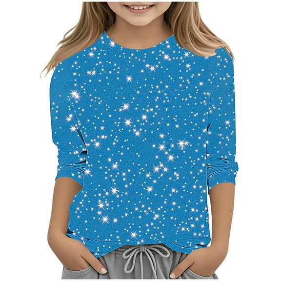 3/4 Length Sleeve Girls Summer Gradient Shirts Casual Trendy Glitter Printed Graphic Tees Crew Neck Novelty T-Shirts Multicolor, 4 Years