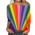 thumbnail image 1 of 3/4 Length Sleeve Graphic Tees Casual Round Neck Fitted Womens Tops Gradient(Multicolor,2XL), 1 of 5