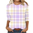 thumbnail image 1 of 3/4 Length Sleeve Graphic Tees Casual Round Neck Fitted Womens Tops Gradient(Purple,XL), 1 of 5