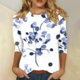 thumbnail image 1 of 3/4 Length Sleeve Shirts for Women New Summer Clothing Top Fashion Floral Print T-Shirts Women's Blouses Pullover Tops, 1 of 5