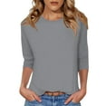 thumbnail image 1 of 3/4 Length Sleeve Shirts for Women New Summer Clothing Top Fashion Solid Color T-Shirts Women's Loose Blouses Pullover Tops Plus Size, 1 of 4
