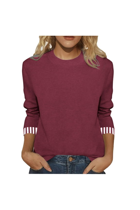 3/4 Length Sleeve Shirts for Women New Summer Clothing Top Fashion Striped Patchwork Sleeve Print T-Shirts Women's Blouses Pullover Tops Plus Size