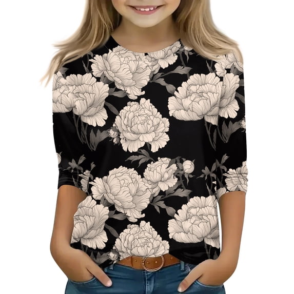 3/4 Length Sleeve Teen Girls Tops - Crew Neck Plus Size Dressy Casual Blouses - Beach Vacation Trendy Tops Spring Clothes Orange 150