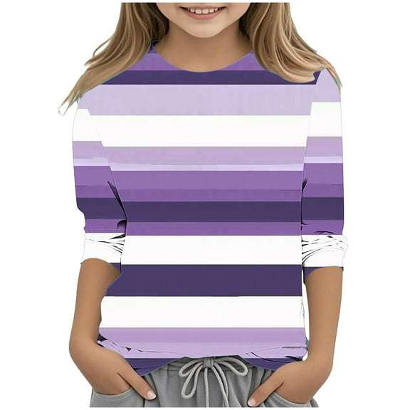 3/4 Length Sleeve Tops Girls Tshirts Toddler Kid 3-12 Years Bling Bling Printed Crew Neck Graphic Base Tees (11 Years, Purple 01)
