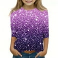thumbnail image 1 of 3/4 Length Sleeve Tops Girls Tshirts Toddler Kid 3-12 Years Bling Bling Printed Crew Neck Graphic Base Tees (11 Years, Purple), 1 of 4