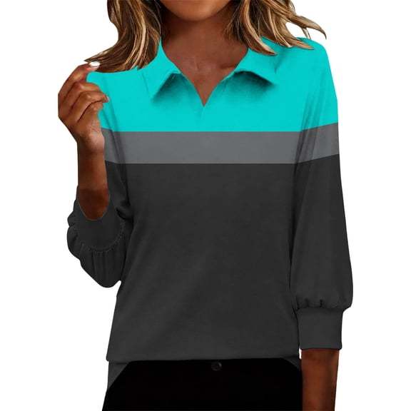 3/4 Length Sleeve Tops for Women Crew Neck Gradient Printed Shirts Loose Lightweight Tees Business Casual Outfits Fashion Trendy Loungewear Casual Blouses Solid Color Tshirts Blue XL