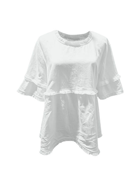 3/4 Length Sleeve Tops For Women Puff Sleeve Peplum Tops Plus Size Bohemian Clothes Boho Trendy Shirts Peasant Tops For Women Office Work Tops Women's Summer Tops Women's Floral Babydoll Tops