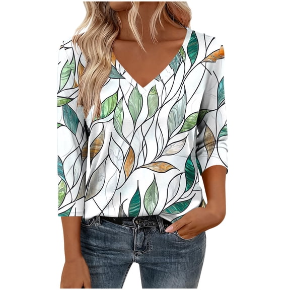 3/4 Length Sleeve Tops for Women V Neck Striped Tunics Regular-Fit Lightweight Shirts Casual Bussiness Outfits Fashion Trendy T-Shirt 2026 Summer Tops