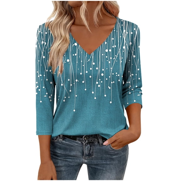 3/4 Length Sleeve Tops for Women V Neck Striped Tunics Regular-Fit Lightweight Shirts Casual Bussiness Outfits Fashion Trendy T-Shirt 2026 Summer Tops
