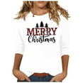 thumbnail image 1 of 3/4 Length Sleeve Tops for Women 2024 Christmas Spring Fall Winter Crew Neck Casual Tee Shirt Graphic Funny Tshirts (X-Large, White 01), 1 of 5