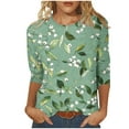 thumbnail image 1 of 3/4 Length Sleeve Tops for Women Trendy Floral Printed Crew Neck Graphic Tees Casual Polyester Cotton T Shirts (XL, Green), 1 of 6