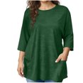 thumbnail image 1 of 3/4 Length Sleeve Tshirts Womens Plus Size Clothes Soft Crewneck Tee Tops with Pockets Summer Spring Outfits Army Green, L, 1 of 7