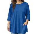 thumbnail image 1 of 3/4 Length Sleeve Tshirts Womens Plus Size Clothes Soft Crewneck Tee Tops with Pockets Summer Spring Outfits Blue, 4XL, 1 of 7