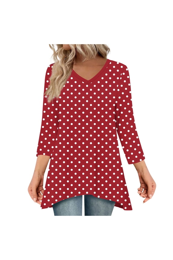 3/4 Length Sleeve Tunic Tops for Women V Neck Loose Fit Print Dressy Casual Trendy Flowy Blouses
