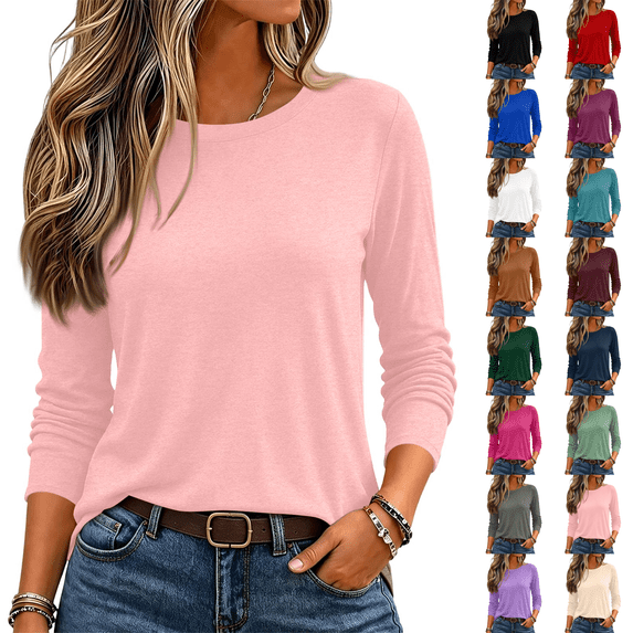 3/4 Length Sleeve Women Tops Crew Neck Blouses Dressy Casual Summer T Shirts Loose Fit Business Work Clothes Pink S