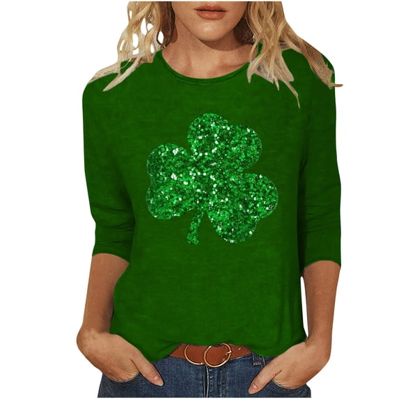 3/4 Length Sleeve Women Tops Crew Neck Casual Summer Tunic Tops Loose Fit Shirts Holiday Outfits