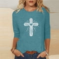 thumbnail image 1 of 3/4 Length Sleeve Women Tops Plus Size Crewneck Short Sleeve T Shirts Summer Casual Solid Round Neck Oversized Easter Printed Loose Comfy Three Quarter Sleeve Tee Shirt, 1 of 5