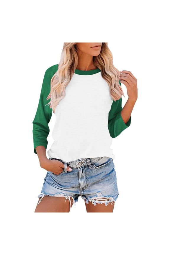 3/4 Length Sleeve Womens Baseball Jersey Tops Green and White Raglan Tshirt Three Quarter Sleeve Casual Style Tees, 2025