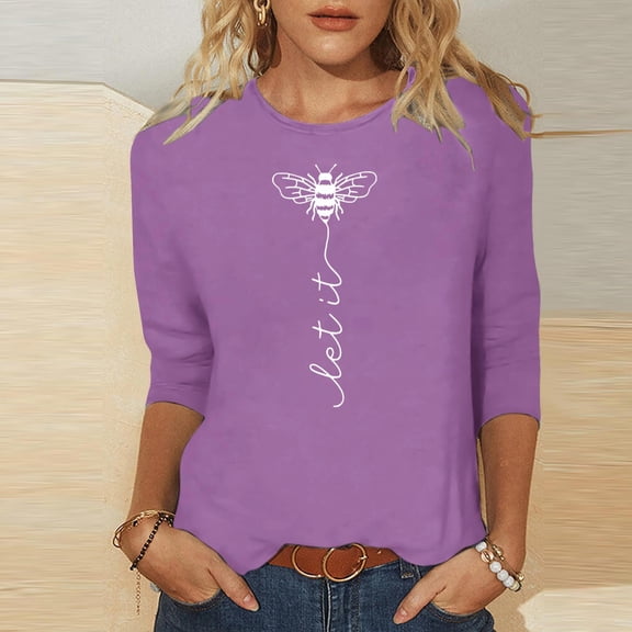 3/4 Length Sleeve Womens T Shirts Cotton Womens Tees Loose Fit Summer Womens Summer Shirts Dressy Womens Fitted Graphic T Shirts reorder items