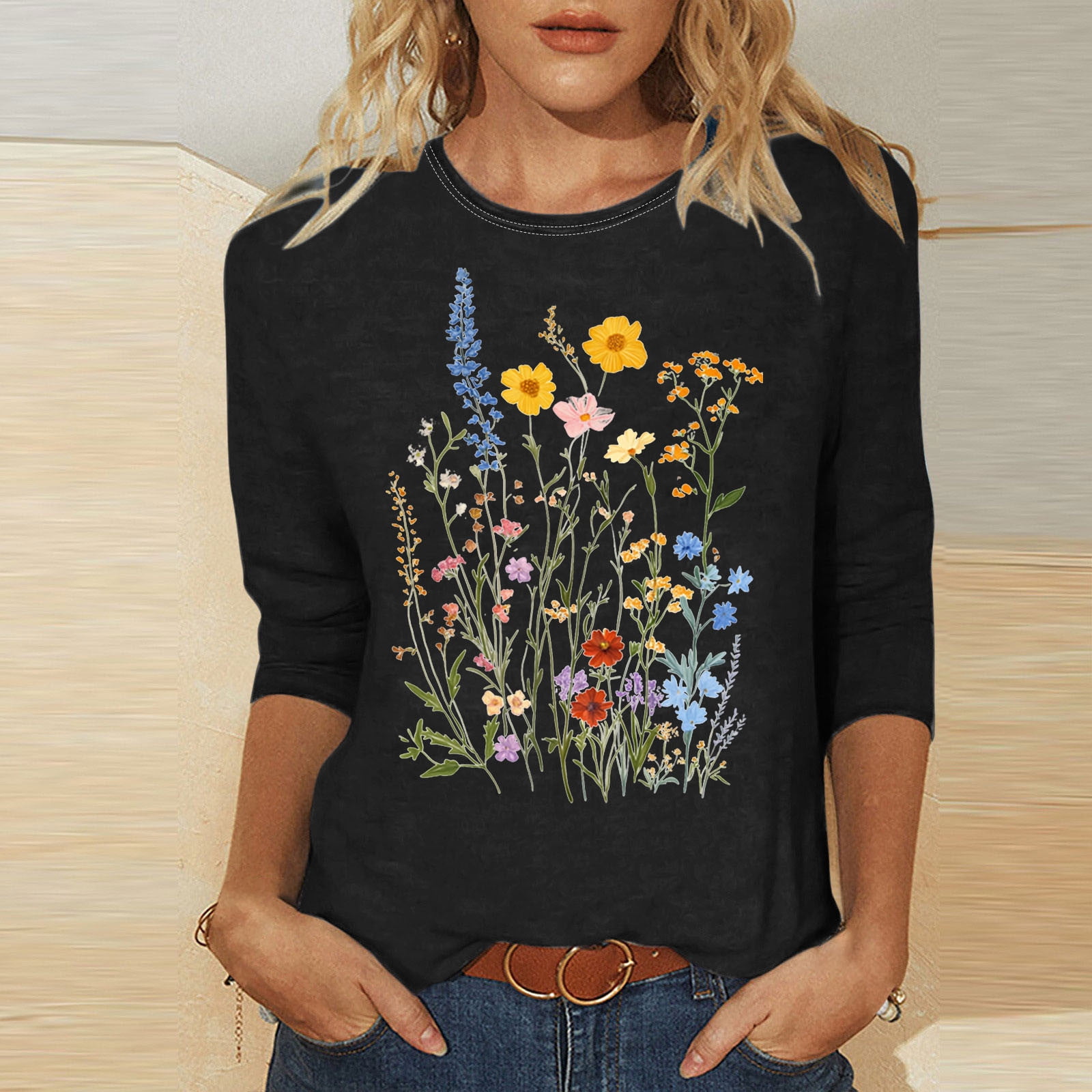 3/4 Length Sleeve Womens T Shirts Pack Womens Spring Tops Dressy Casual ...