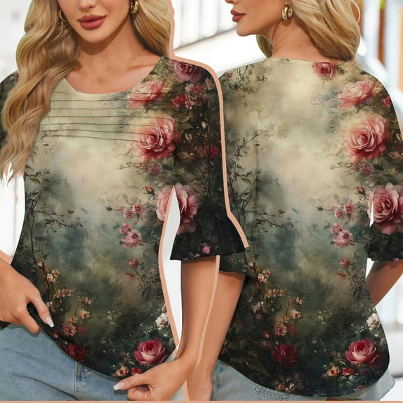 3/4 Length Sleeve Womens T Shirts Petite Summer Shirts for Teens 2025 T Shirts for Women Trendy Loose Fit Womens Printed Tees Loose Fit my items