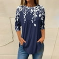 thumbnail image 1 of 3/4 Length Sleeve Womens Tops 2025 Spring Neck Casual Print Tunic T Shirts Three Quarter Length Womens Tops Dark Blue 3XL, 1 of 5