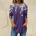 thumbnail image 1 of 3/4 Length Sleeve Womens Tops 2025 Spring Neck Casual Print Tunic T Shirts Three Quarter Length Womens Tops Purple XL, 1 of 5