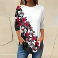thumbnail image 1 of 3/4 Length Sleeve Womens Tops 2025 Spring Neck Casual Print Tunic T Shirts Three Quarter Length Womens Tops, 1 of 5