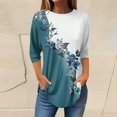 thumbnail image 1 of 3/4 Length Sleeve Womens Tops 2025 Spring Neck Casual Print Tunic T Shirts Three Quarter Length Womens Tops, 1 of 5