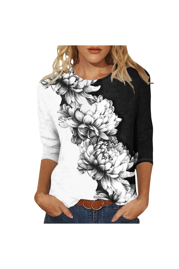 3/4 Length Sleeve Womens Tops 2025 Summer Crew Neck Tees Loose Fit Tee Shirts Tie-Dye Gradient Print Tuncis Blouses Dressy Causal Blouses