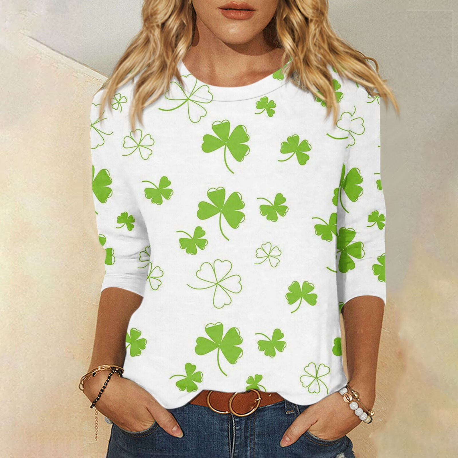 3/4 Length Sleeve Womens Tops 2026 Floral Print Vintage Casual Loose ...