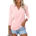thumbnail image 1 of 3/4 Length Sleeve Womens Tops 2026 Spring Summer Collared Polo Shirts V Neck Casual Basic Polos Tees Shirt Light pink 3XL, 1 of 4