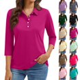 thumbnail image 1 of 3/4 Length Sleeve Womens Tops 2026 Spring Summer Collared Polo Shirts V Neck Casual Basic Polos Tees Shirt Purple 3XL, 1 of 6