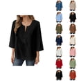 thumbnail image 1 of 3/4 Length Sleeve Womens Tops 2026 Spring Summer Cotton Linen V Neck Lace Oversized Boho T Shirts Blouse, 1 of 6